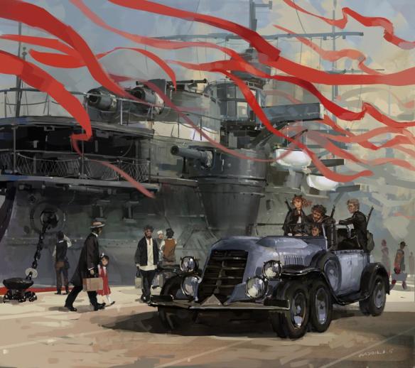 Chinese artist HJL paints dieselretro scenes with a distinct east Asian flavour. Here is one of his great-looking quay-side pics.